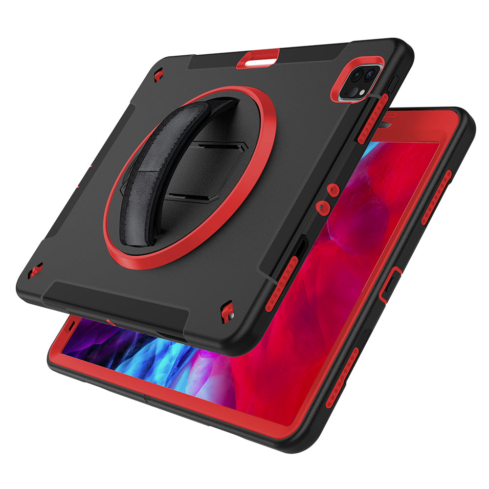 For iPad Pro 12.9-inch (2021)/(2020)/(2018) 360 Degree Swivel Handy Strap Kickstand PC + Silicone Tablet Case with Shoulder Strap