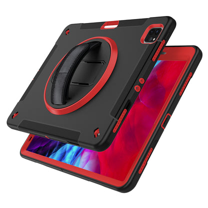 For iPad Pro 12.9-inch (2021)/(2020)/(2018) 360 Degree Swivel Handy Strap Kickstand PC + Silicone Tablet Case with Shoulder Strap
