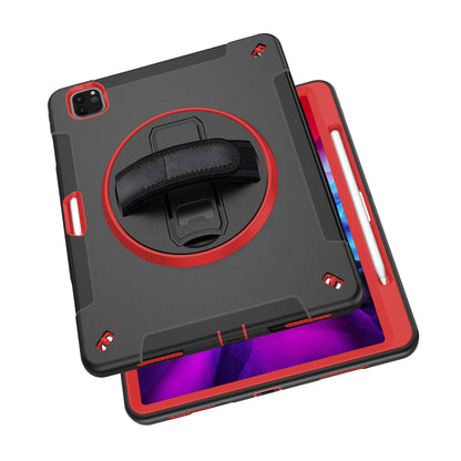 For iPad Pro 12.9-inch (2021)/(2020)/(2018) 360 Degree Swivel Handy Strap Kickstand PC + Silicone Tablet Case with Shoulder Strap