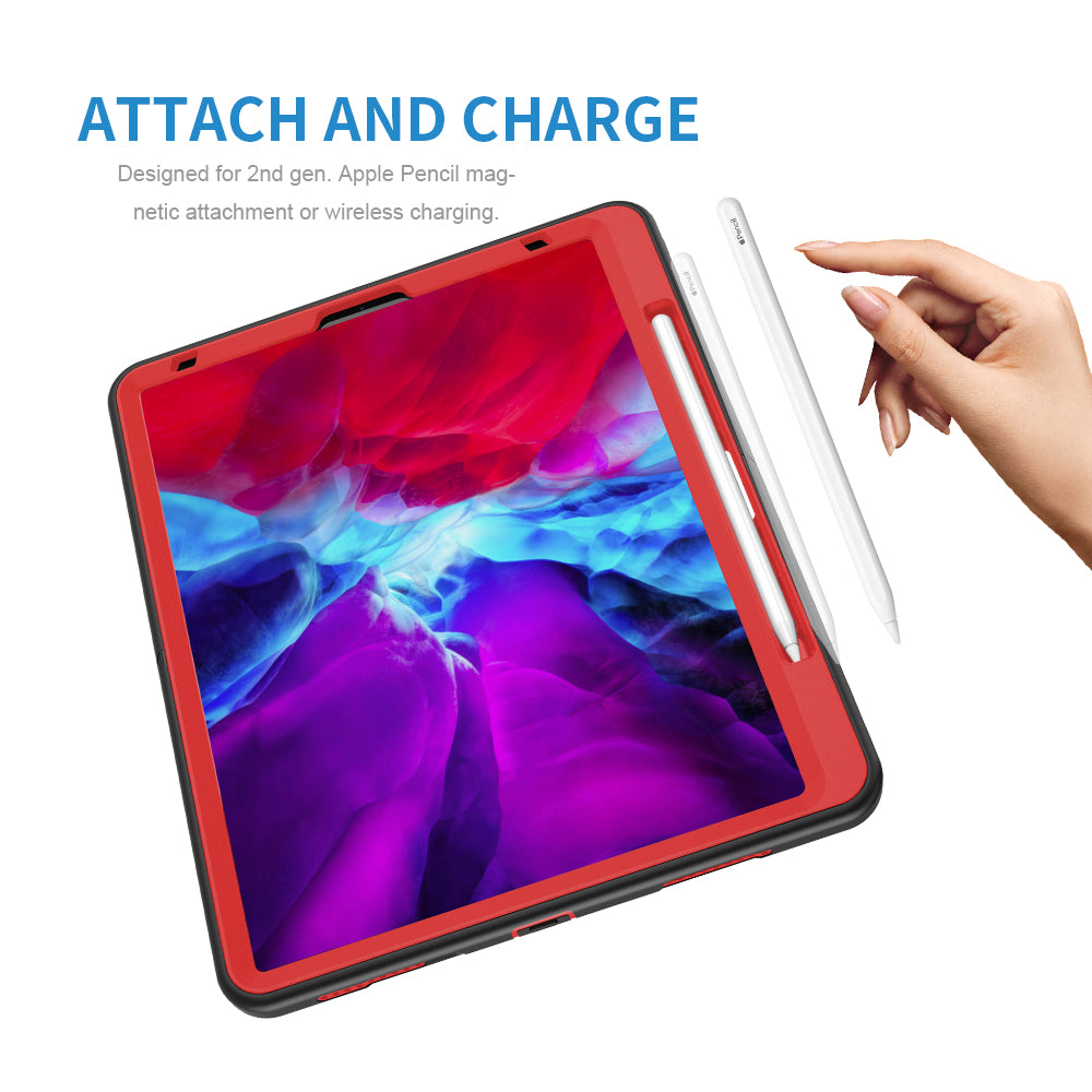 For iPad Pro 12.9-inch (2021)/(2020)/(2018) 360 Degree Swivel Handy Strap Kickstand PC + Silicone Tablet Case with Shoulder Strap