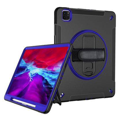 For iPad Pro 12.9-inch (2021)/(2020)/(2018) 360 Degree Swivel Handy Strap Kickstand PC + Silicone Tablet Case with Shoulder Strap