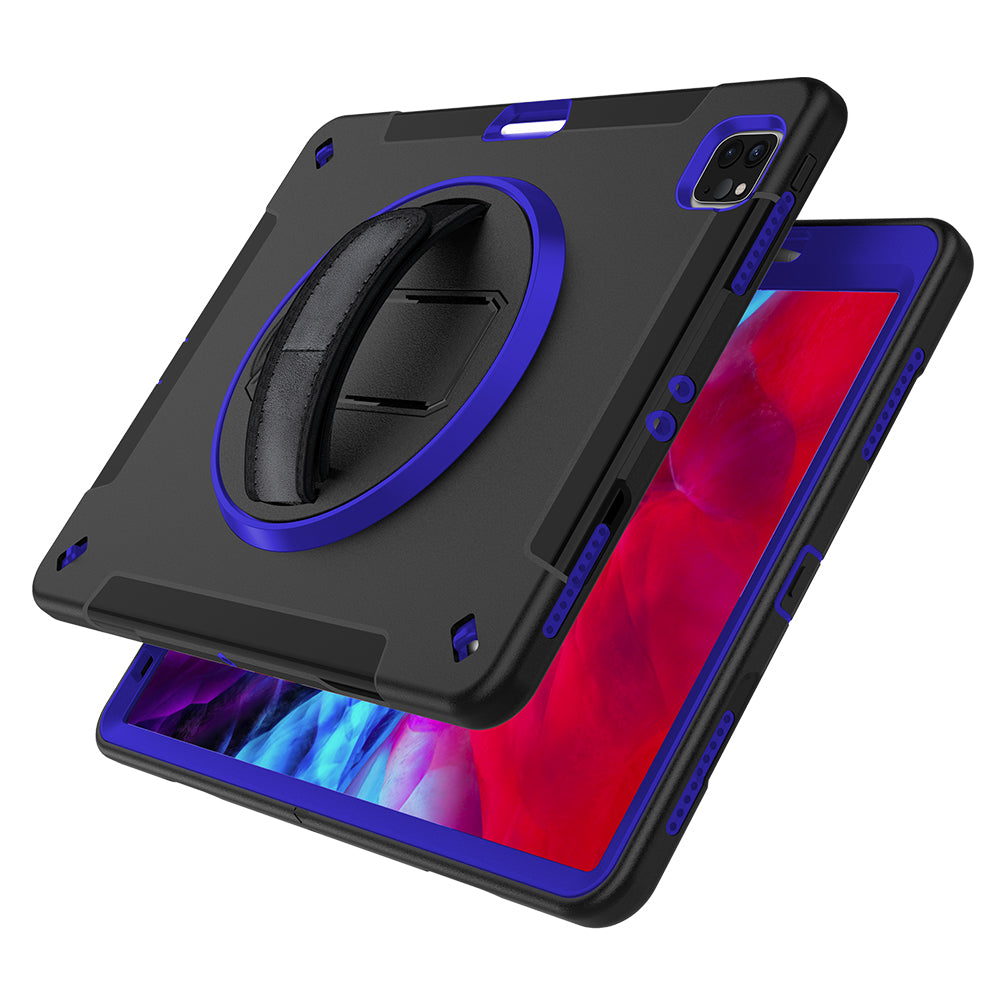 For iPad Pro 12.9-inch (2021)/(2020)/(2018) 360 Degree Swivel Handy Strap Kickstand PC + Silicone Tablet Case with Shoulder Strap