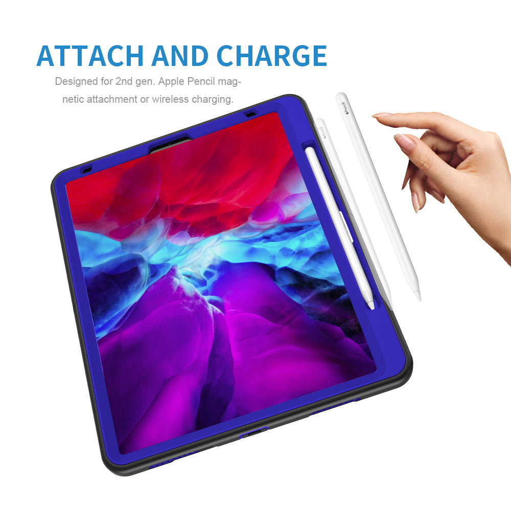 For iPad Pro 12.9-inch (2021)/(2020)/(2018) 360 Degree Swivel Handy Strap Kickstand PC + Silicone Tablet Case with Shoulder Strap