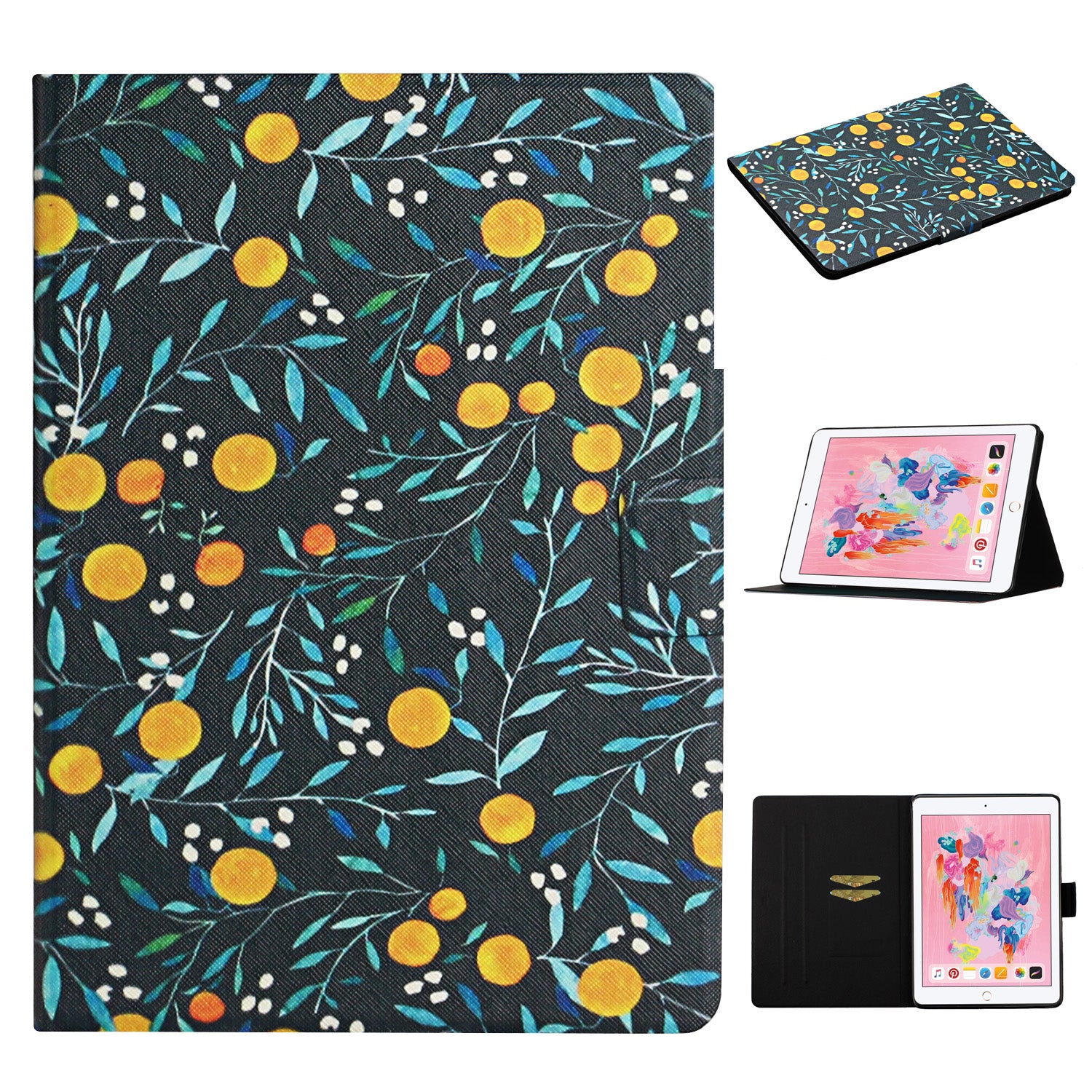 Flower Pattern Printing Card Holder Stand Tablet Cover Case for iPad 10.2 (2021)/(2020)/(2019)/Pro 10.5-inch (2017)/Air 10.5 inch (2019)