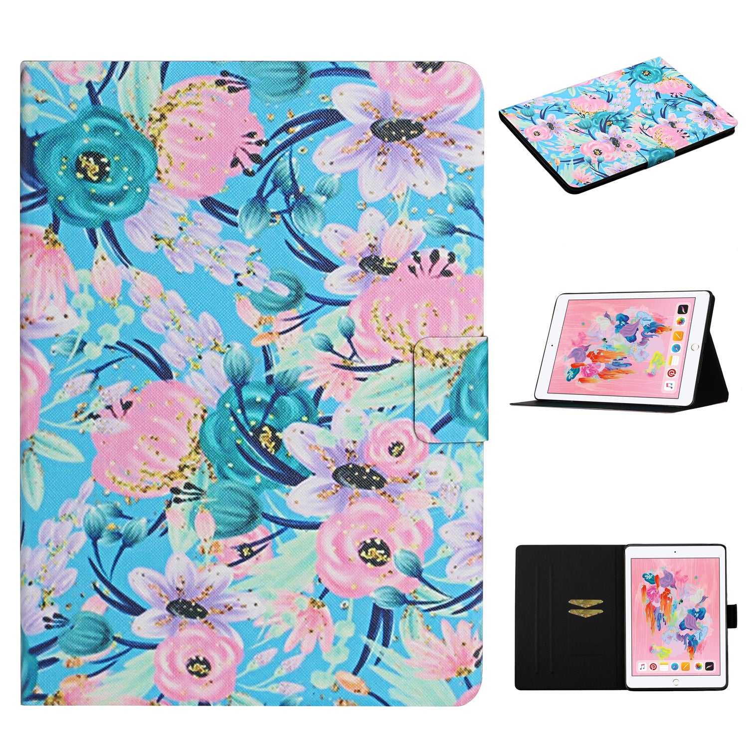 Flower Pattern Printing Card Holder Stand Tablet Cover Case for iPad 10.2 (2021)/(2020)/(2019)/Pro 10.5-inch (2017)/Air 10.5 inch (2019)