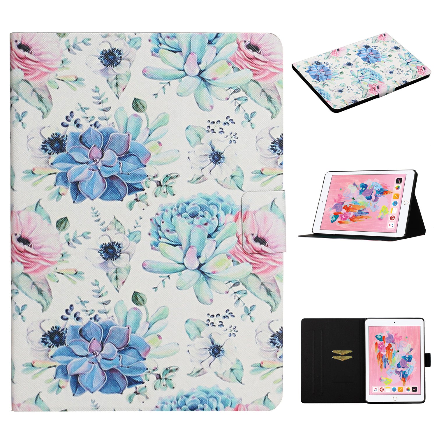 Flower Pattern Printing Card Holder Stand Tablet Cover Case for iPad 10.2 (2021)/(2020)/(2019)/Pro 10.5-inch (2017)/Air 10.5 inch (2019)
