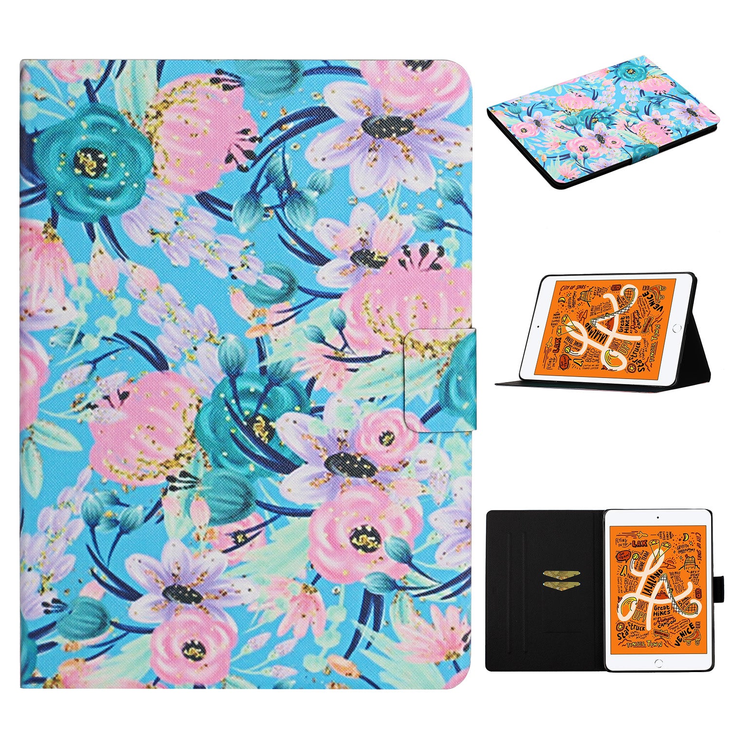 Flower Pattern Printing Card Holder Stand Tablet Shell for iPad mini (2019) 7.9 inch/4/3/2/1