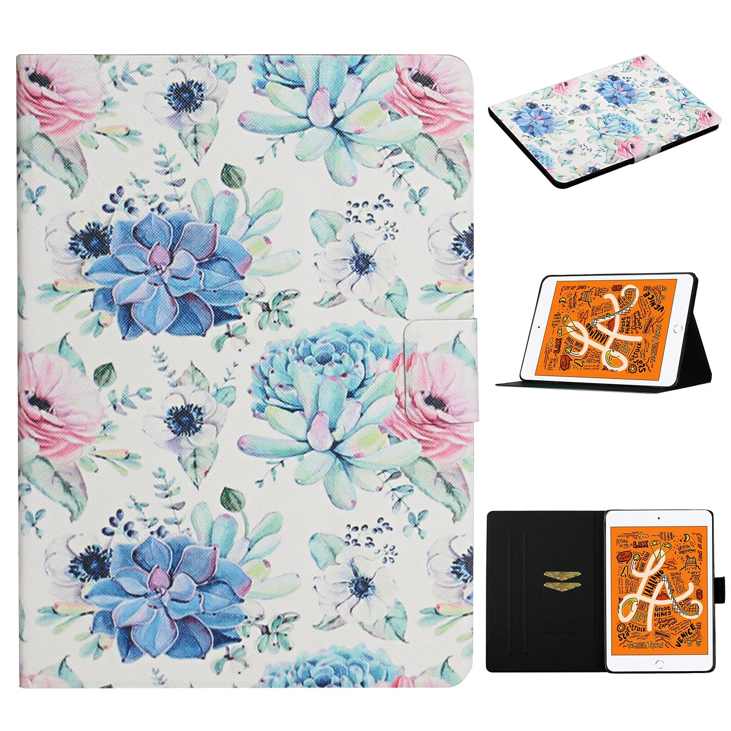 Flower Pattern Printing Card Holder Stand Tablet Shell for iPad mini (2019) 7.9 inch/4/3/2/1