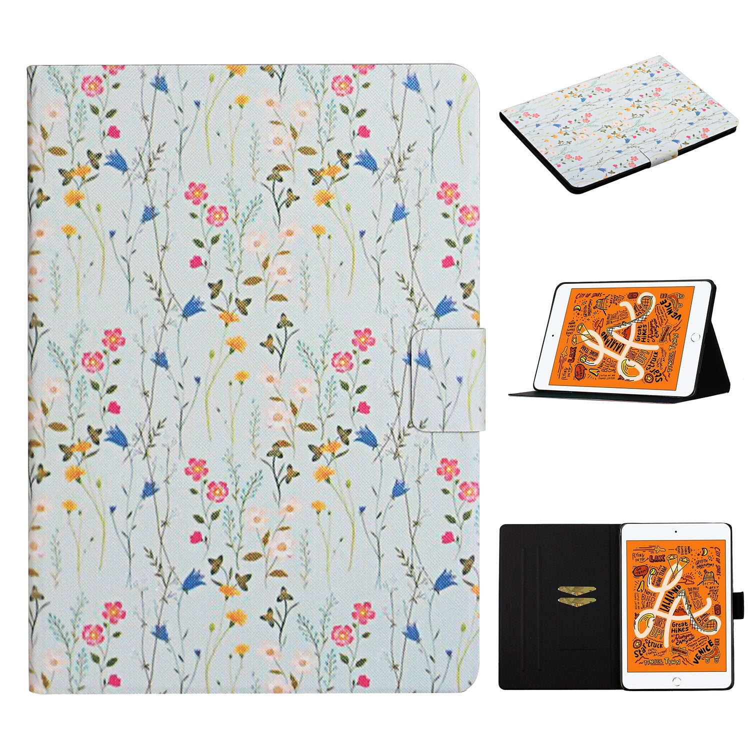 Flower Pattern Printing Card Holder Stand Tablet Shell for iPad mini (2019) 7.9 inch/4/3/2/1