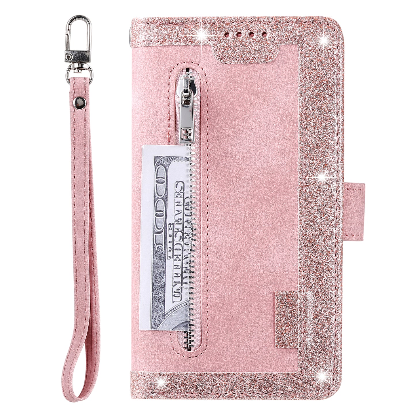 Zipper Wallet with 9 Card Slots Leather Phone Case with Strap for iPhone X/XS 5.8 inch