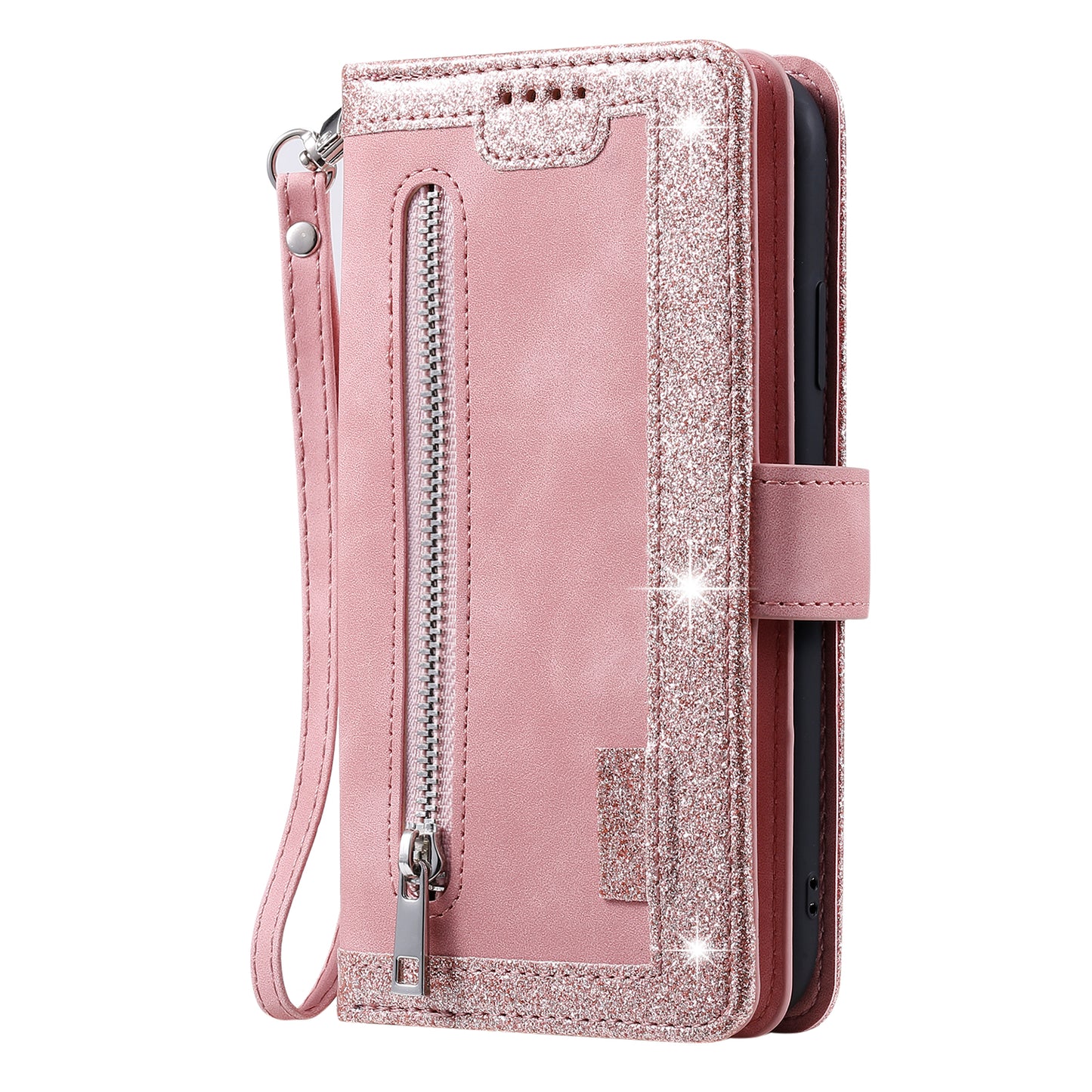 Zipper Wallet with 9 Card Slots Leather Phone Case with Strap for iPhone X/XS 5.8 inch