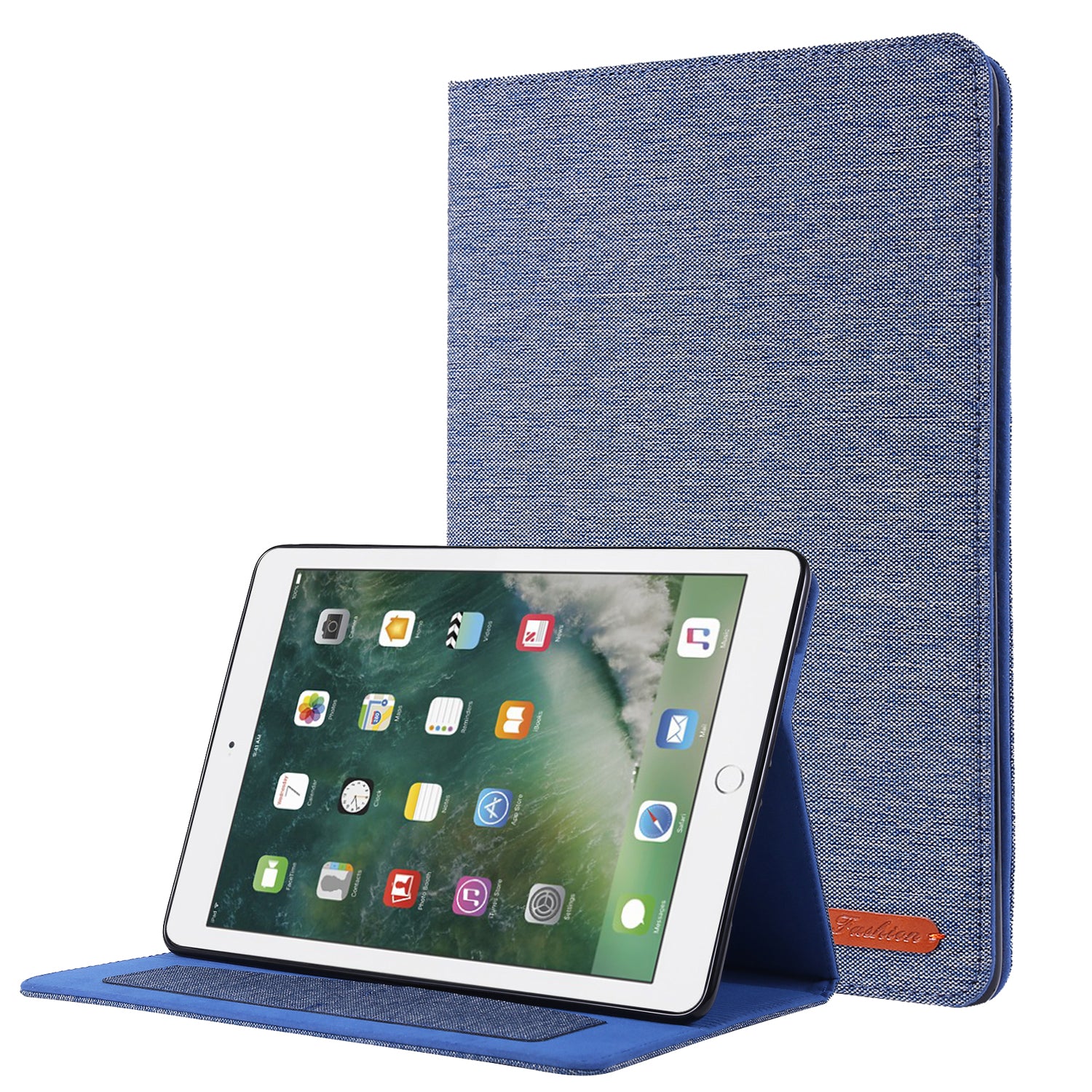For iPad 9.7-inch (2018)/(2017) /iPad Air (2013)/Air 2 Tablet Case Cloth Texture Leather Protective Cover with Card Slots Stand