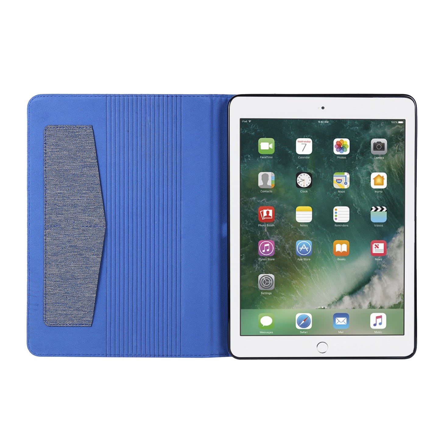 For iPad 9.7-inch (2018)/(2017) /iPad Air (2013)/Air 2 Tablet Case Cloth Texture Leather Protective Cover with Card Slots Stand