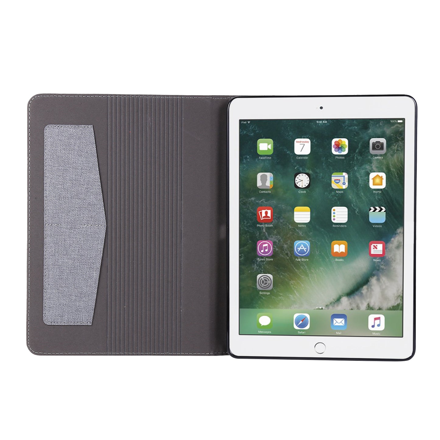 For iPad 9.7-inch (2018)/(2017) /iPad Air (2013)/Air 2 Tablet Case Cloth Texture Leather Protective Cover with Card Slots Stand