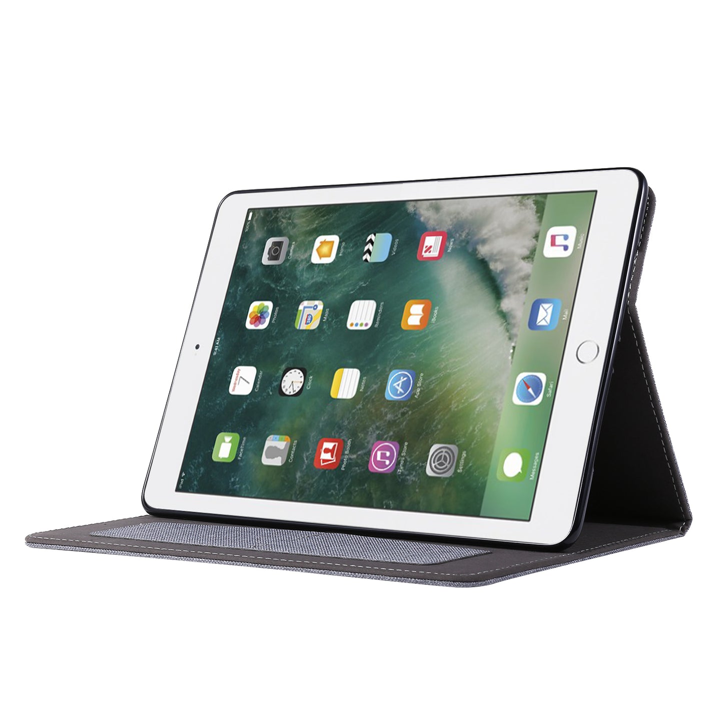 For iPad 9.7-inch (2018)/(2017) /iPad Air (2013)/Air 2 Tablet Case Cloth Texture Leather Protective Cover with Card Slots Stand