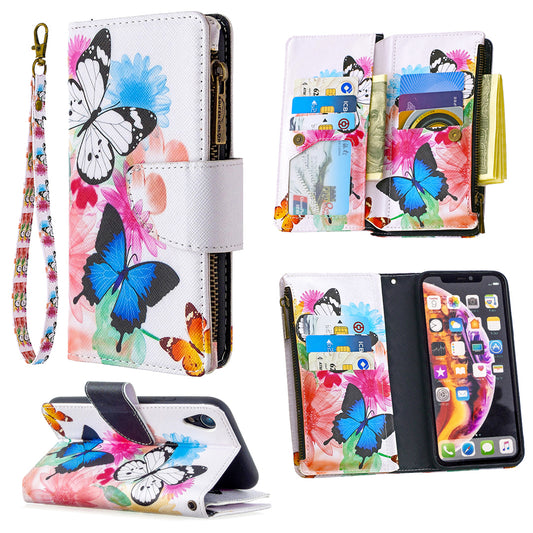 BF03 Pattern Printing Zipper Wallet Leather Phone Cover for iPhone XR 6.1 inch