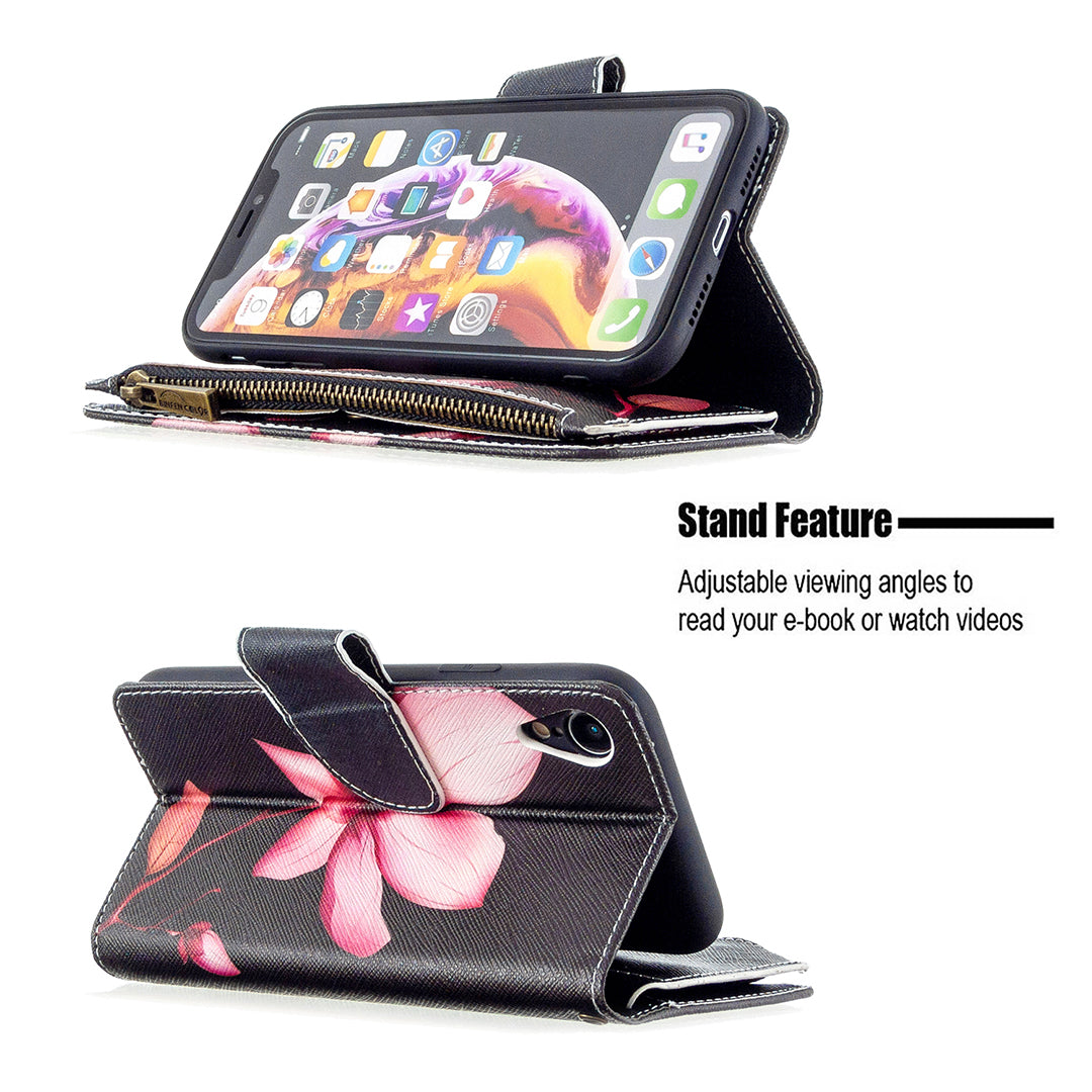 BF03 Pattern Printing Zipper Wallet Leather Phone Cover for iPhone XR 6.1 inch