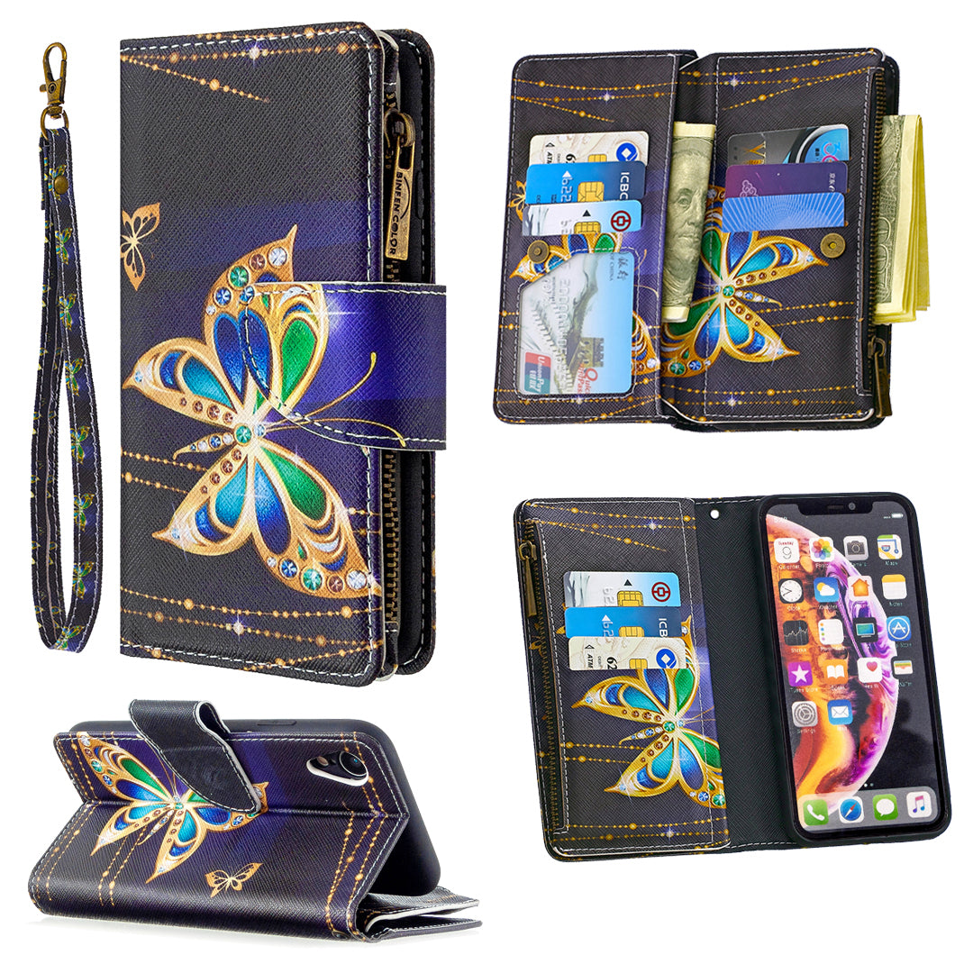 BF03 Pattern Printing Zipper Wallet Leather Phone Cover for iPhone XR 6.1 inch