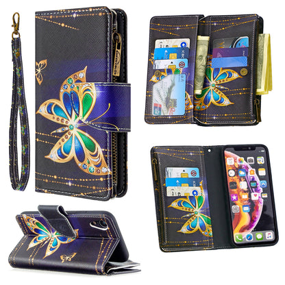 BF03 Pattern Printing Zipper Wallet Leather Phone Cover for iPhone XR 6.1 inch