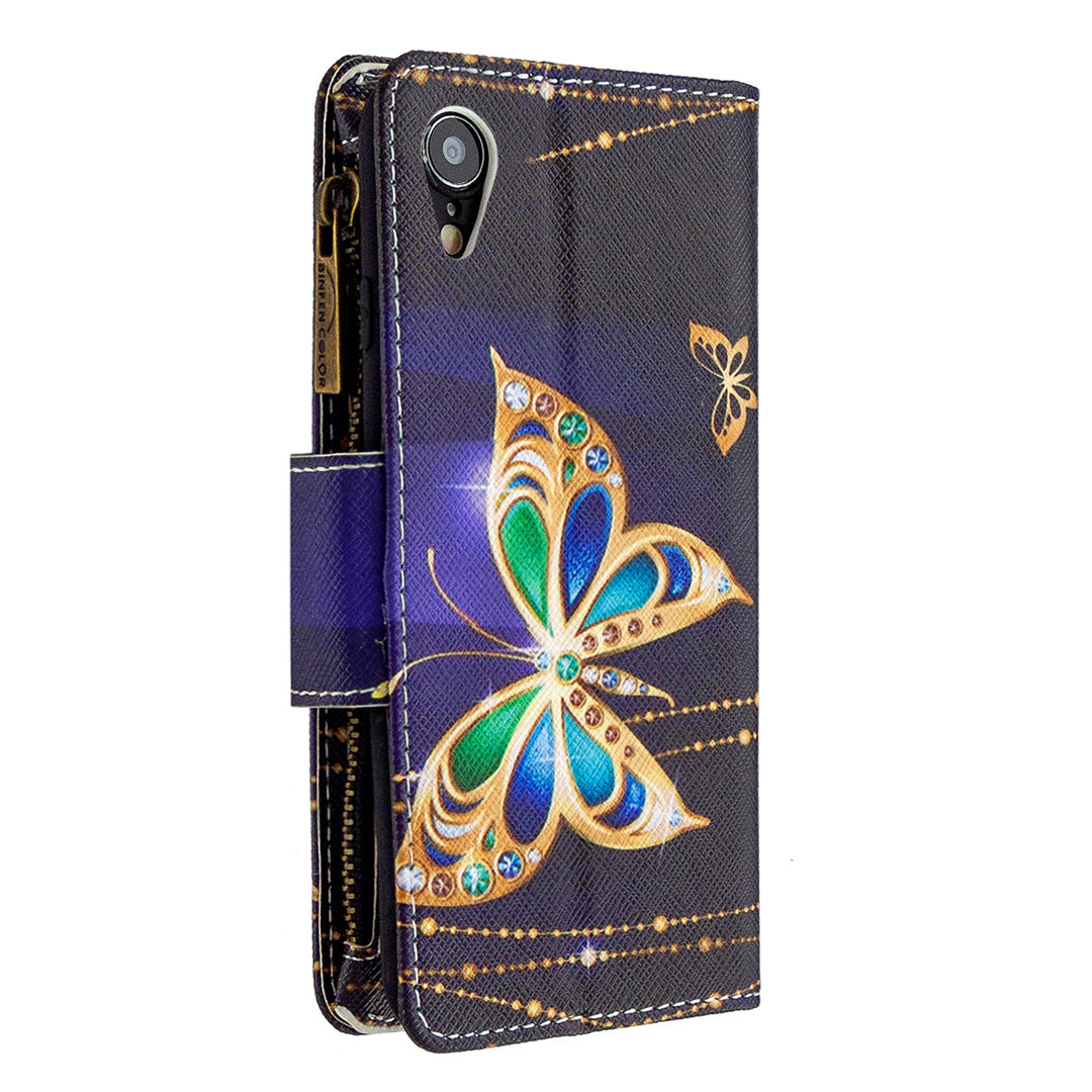 BF03 Pattern Printing Zipper Wallet Leather Phone Cover for iPhone XR 6.1 inch