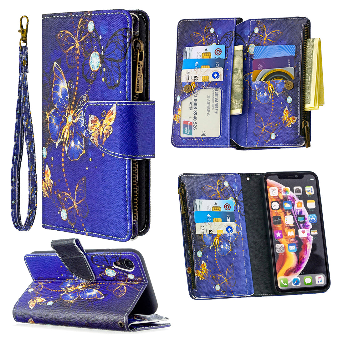 BF03 Pattern Printing Zipper Wallet Leather Phone Cover for iPhone XR 6.1 inch