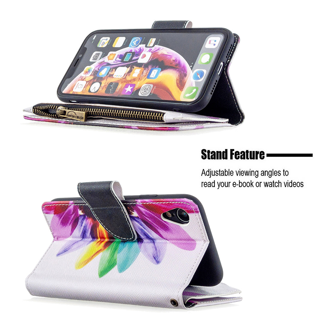 BF03 Pattern Printing Zipper Wallet Leather Phone Cover for iPhone XR 6.1 inch