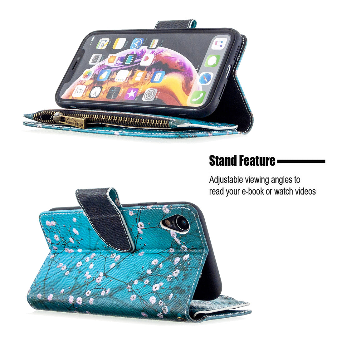 BF03 Pattern Printing Zipper Wallet Leather Phone Cover for iPhone XR 6.1 inch