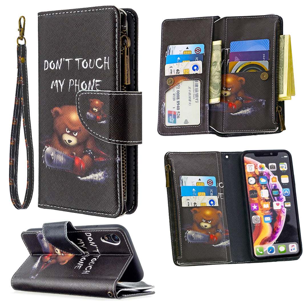 BF03 Pattern Printing Zipper Wallet Leather Phone Cover for iPhone XR 6.1 inch