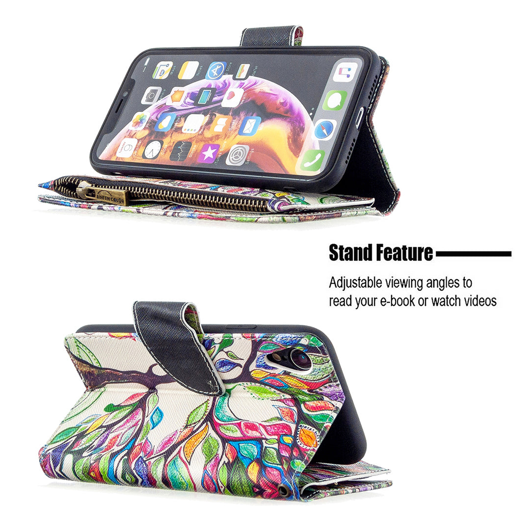 BF03 Pattern Printing Zipper Wallet Leather Phone Cover for iPhone XR 6.1 inch