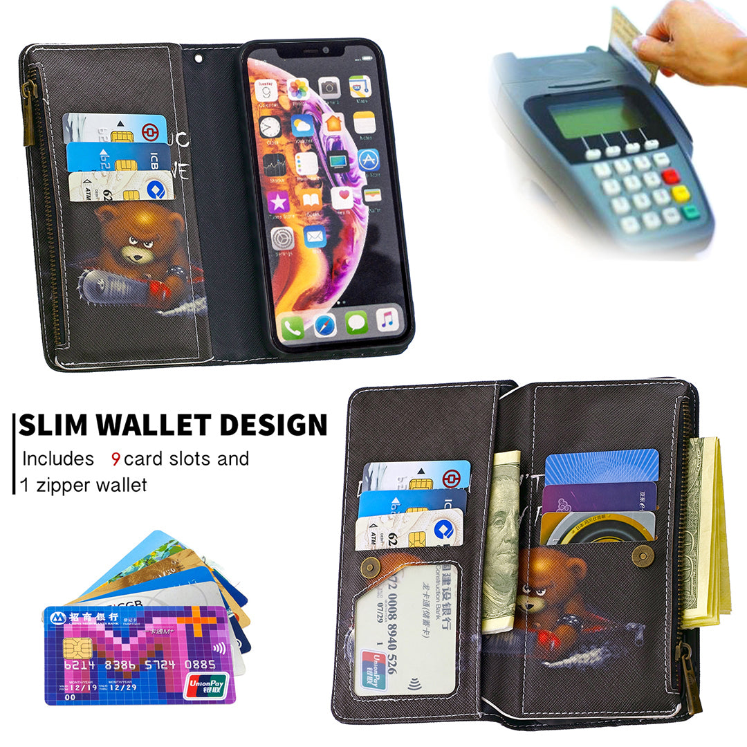 BF03 Pattern Printing Zipper Wallet Leather Phone Cover for iPhone XR 6.1 inch