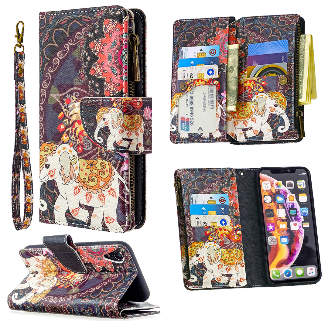 BF03 Pattern Printing Zipper Wallet Leather Phone Cover for iPhone XR 6.1 inch