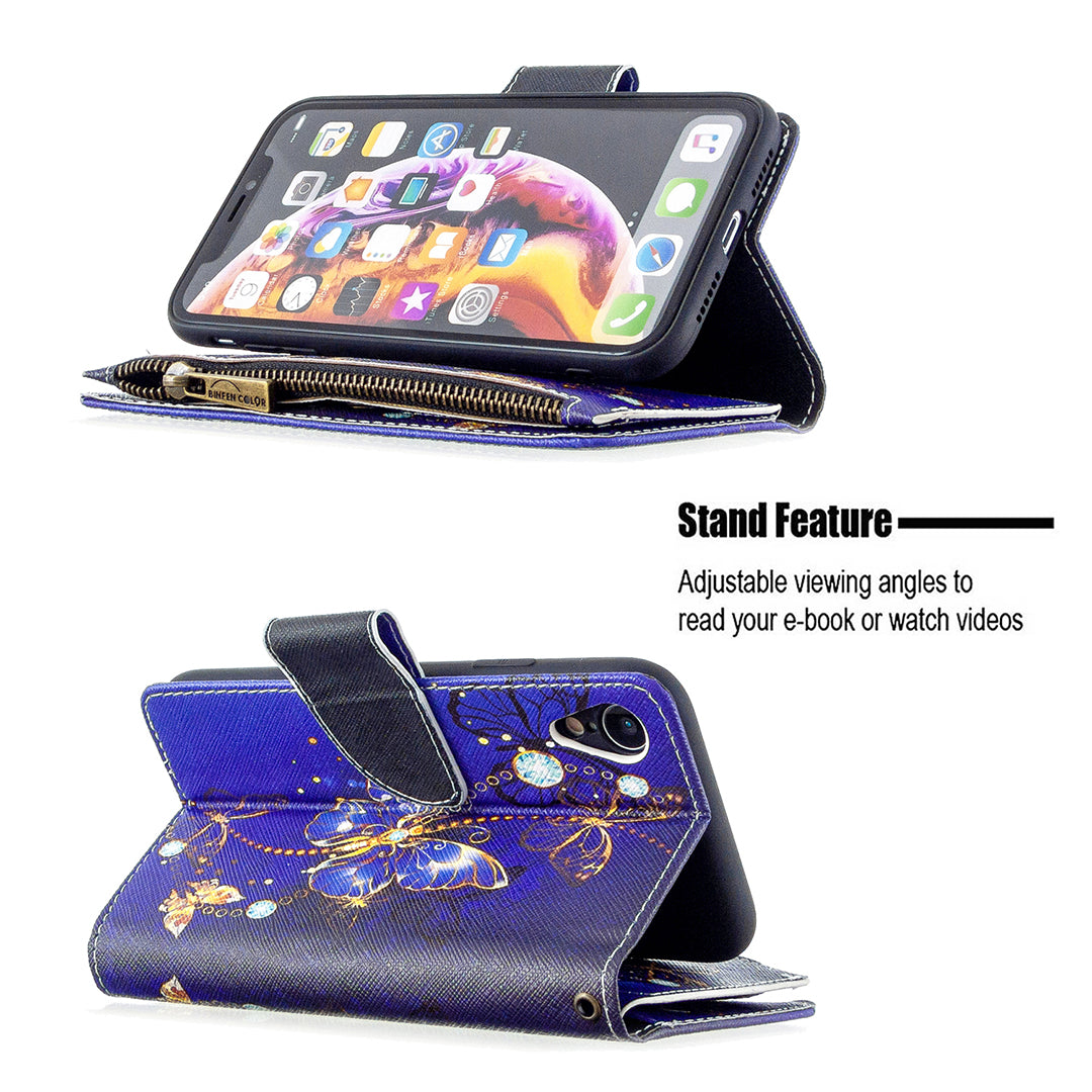 BF03 Pattern Printing Zipper Wallet Leather Phone Cover for iPhone XR 6.1 inch