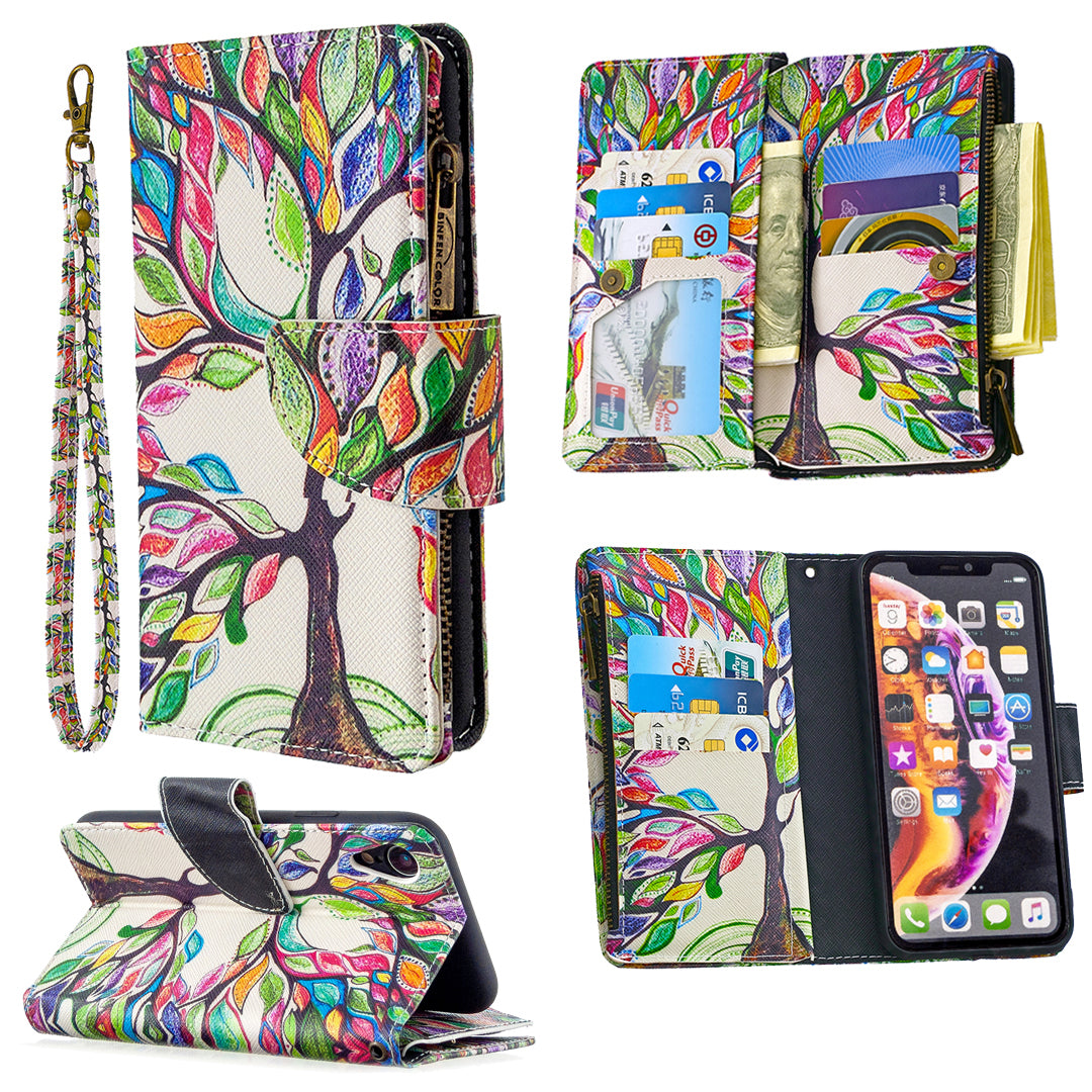 BF03 Pattern Printing Zipper Wallet Leather Phone Cover for iPhone XR 6.1 inch