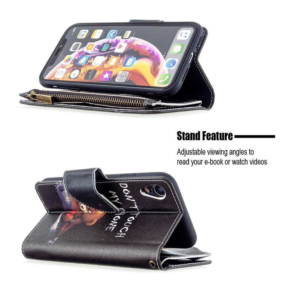 BF03 Pattern Printing Zipper Wallet Leather Phone Cover for iPhone XR 6.1 inch