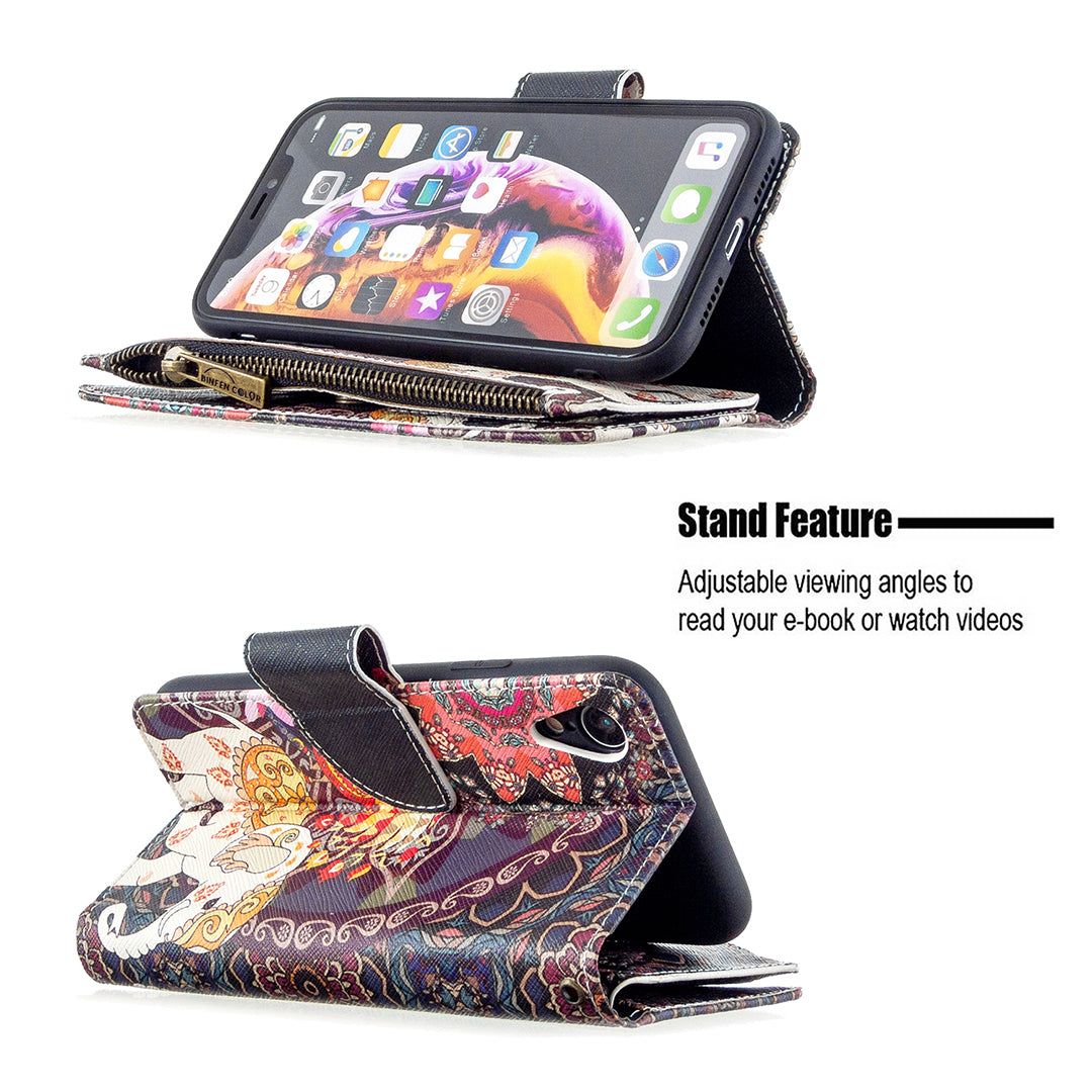 BF03 Pattern Printing Zipper Wallet Leather Phone Cover for iPhone XR 6.1 inch