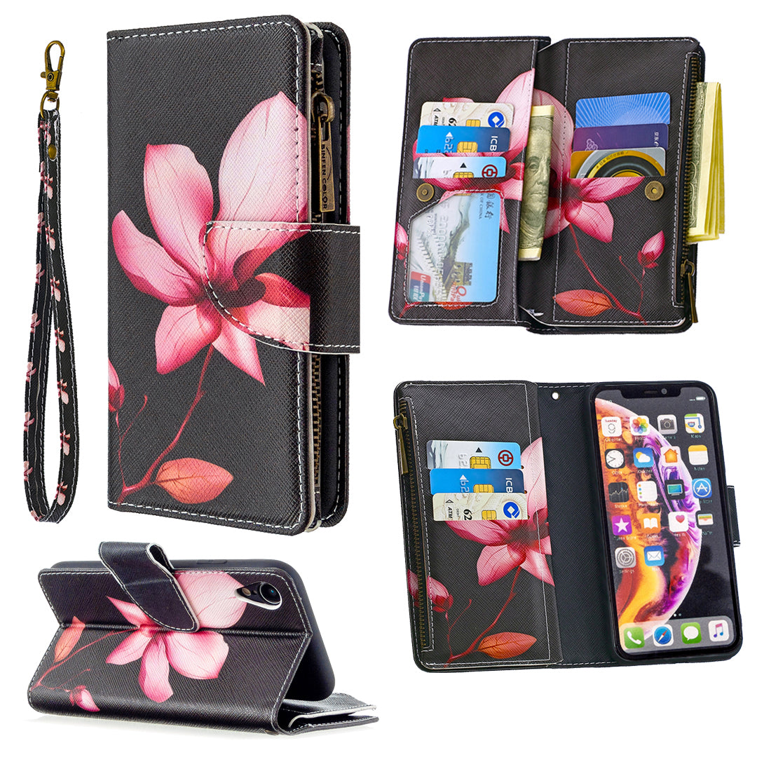BF03 Pattern Printing Zipper Wallet Leather Phone Cover for iPhone XR 6.1 inch