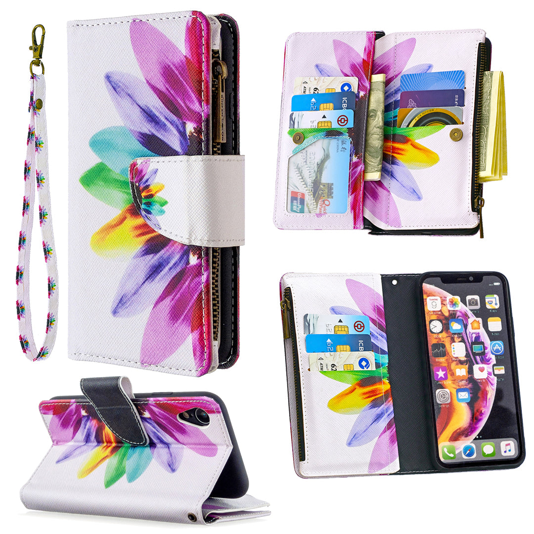 BF03 Pattern Printing Zipper Wallet Leather Phone Cover for iPhone XR 6.1 inch
