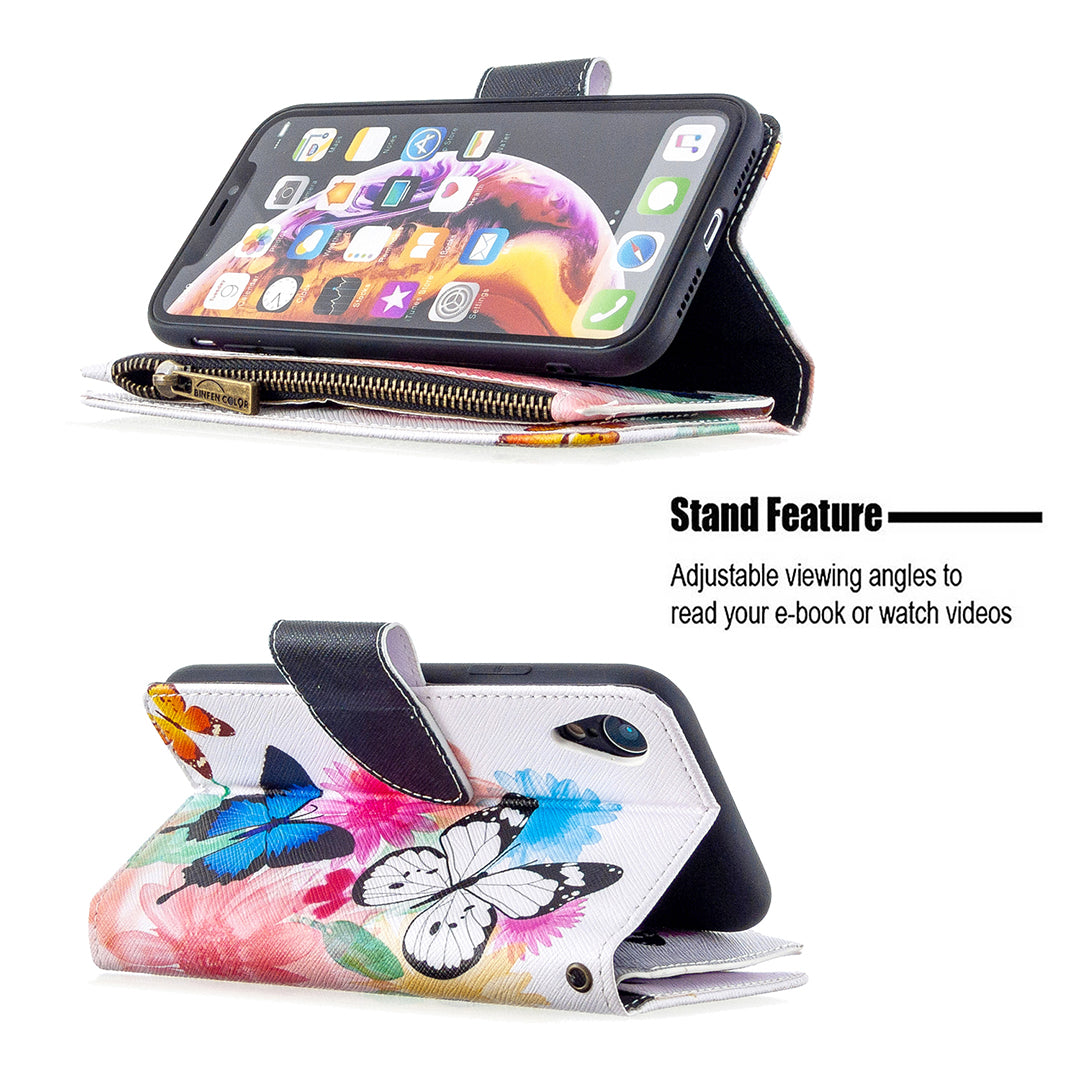 BF03 Pattern Printing Zipper Wallet Leather Phone Cover for iPhone XR 6.1 inch