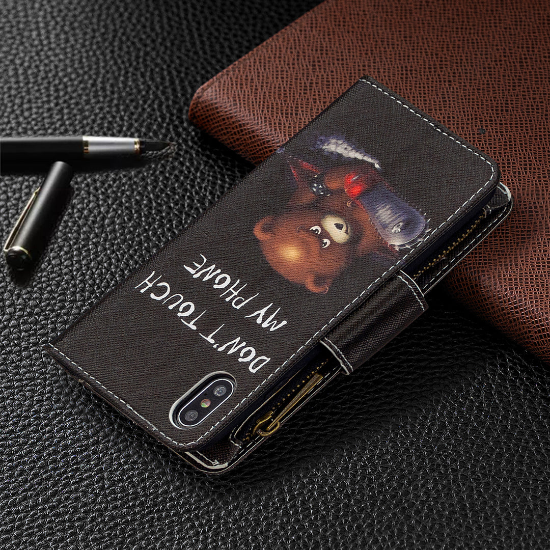 BF03 Pattern Printing Zipper Wallet Leather Protective Shell for iPhone XS Max 6.5 inch
