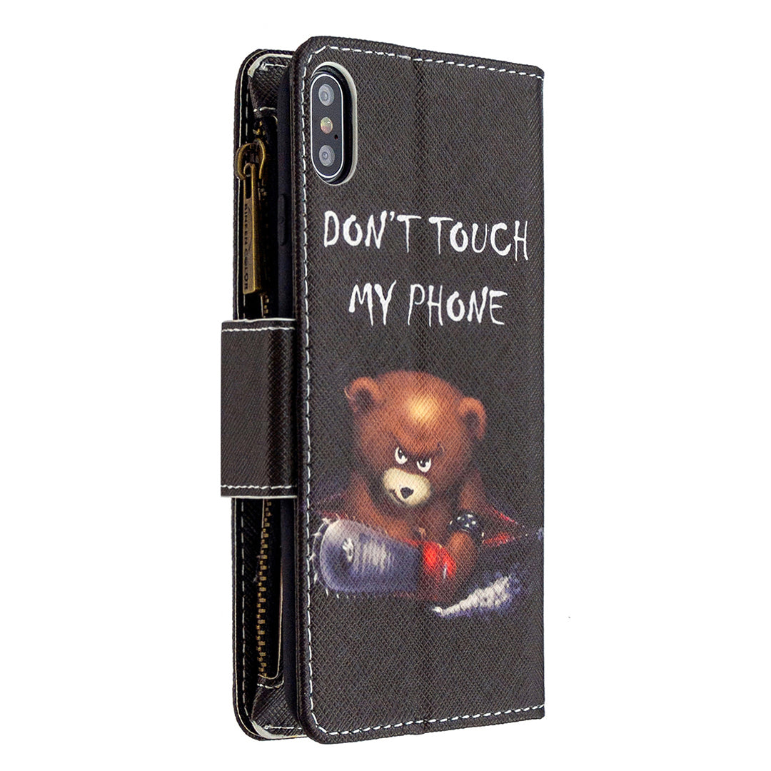BF03 Pattern Printing Zipper Wallet Leather Protective Shell for iPhone XS Max 6.5 inch