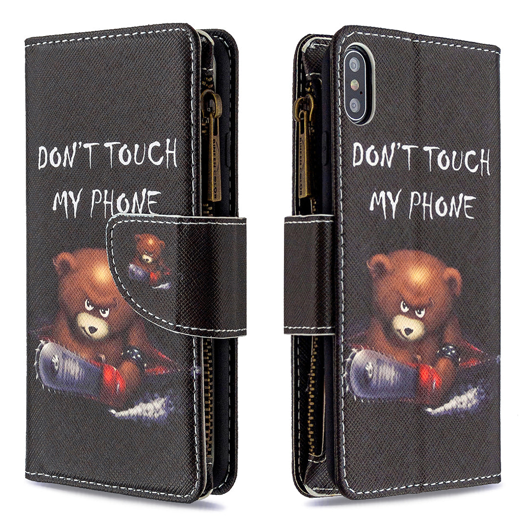 BF03 Pattern Printing Zipper Wallet Leather Protective Shell for iPhone XS Max 6.5 inch