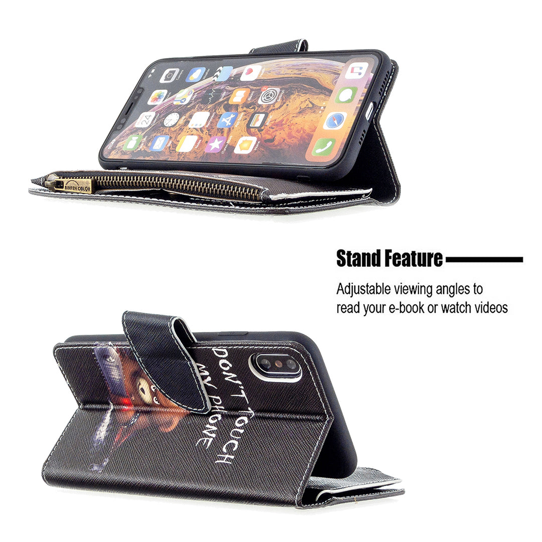 BF03 Pattern Printing Zipper Wallet Leather Protective Shell for iPhone XS Max 6.5 inch