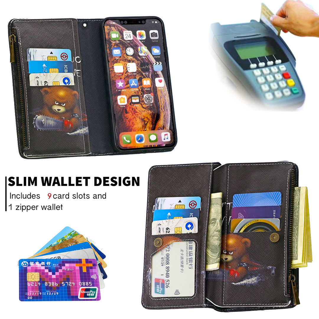BF03 Pattern Printing Zipper Wallet Leather Protective Shell for iPhone XS Max 6.5 inch
