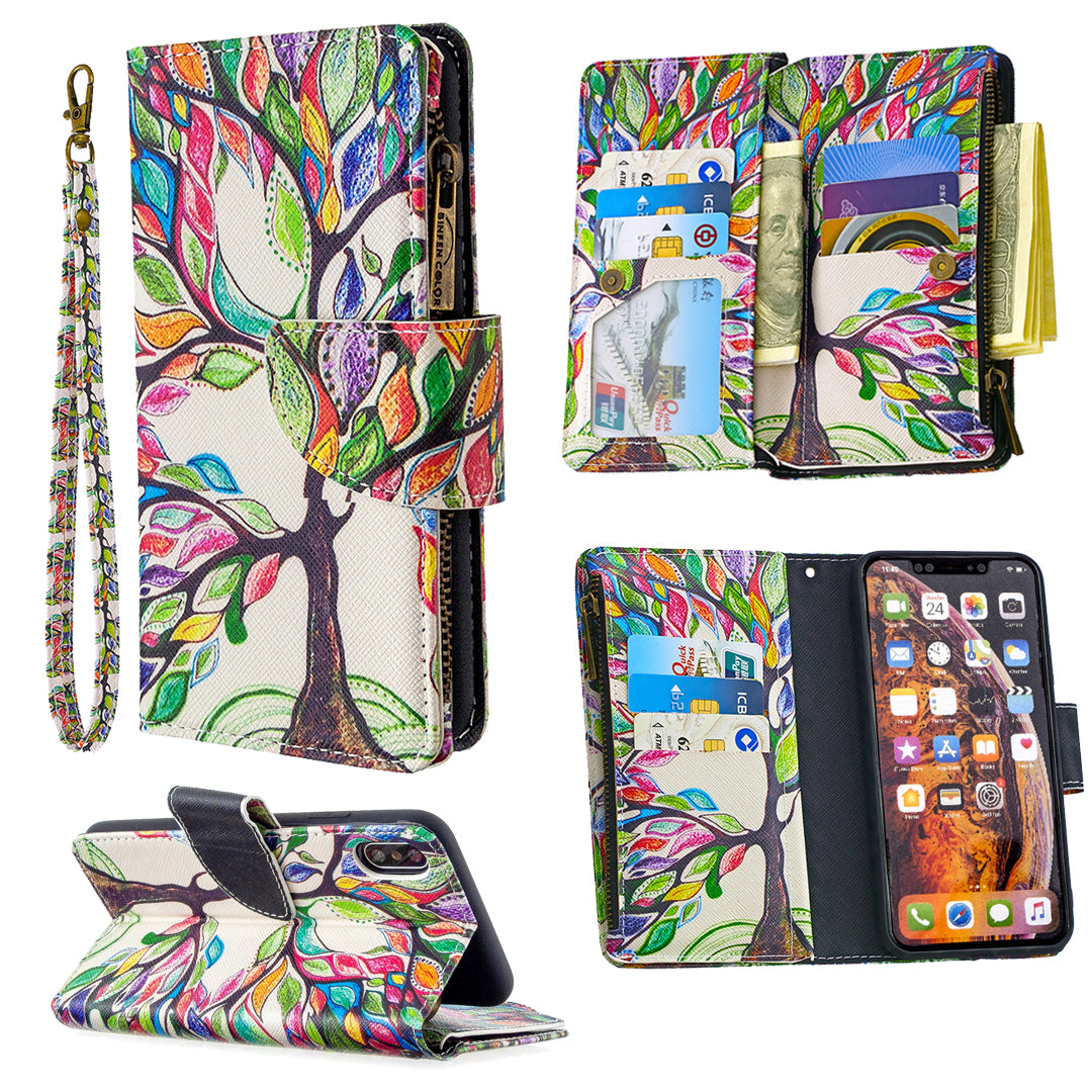 BF03 Pattern Printing Zipper Wallet Leather Protective Shell for iPhone XS Max 6.5 inch