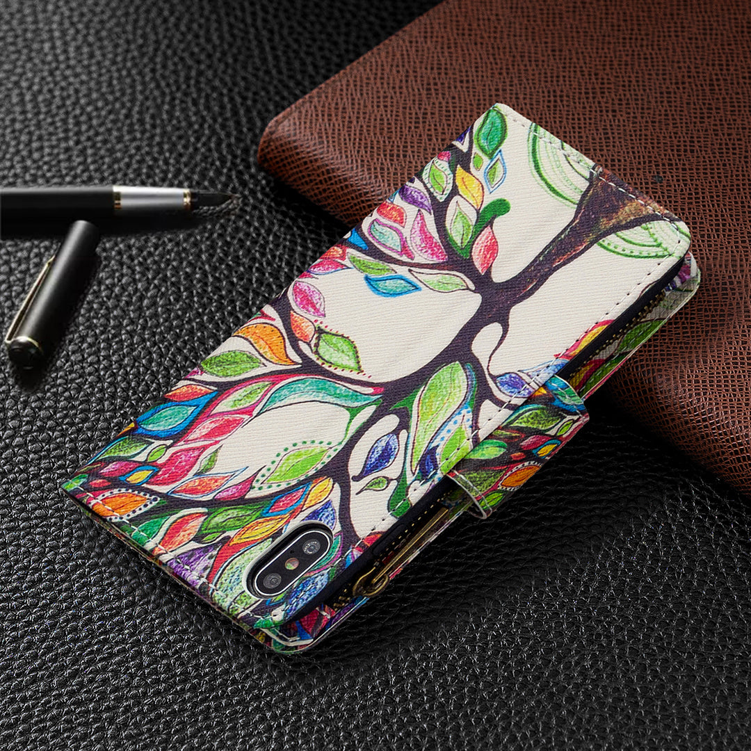 BF03 Pattern Printing Zipper Wallet Leather Protective Shell for iPhone XS Max 6.5 inch