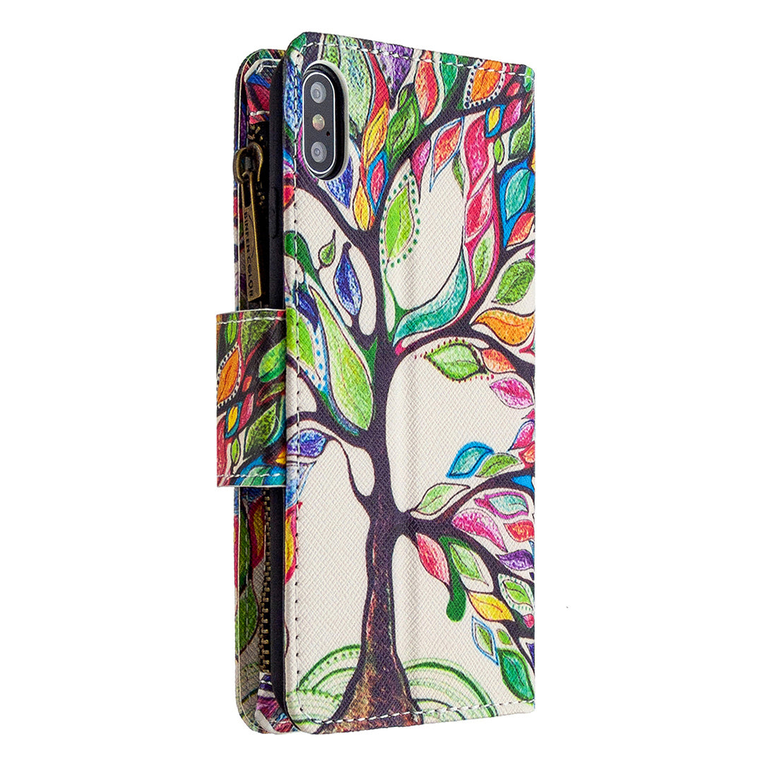 BF03 Pattern Printing Zipper Wallet Leather Protective Shell for iPhone XS Max 6.5 inch