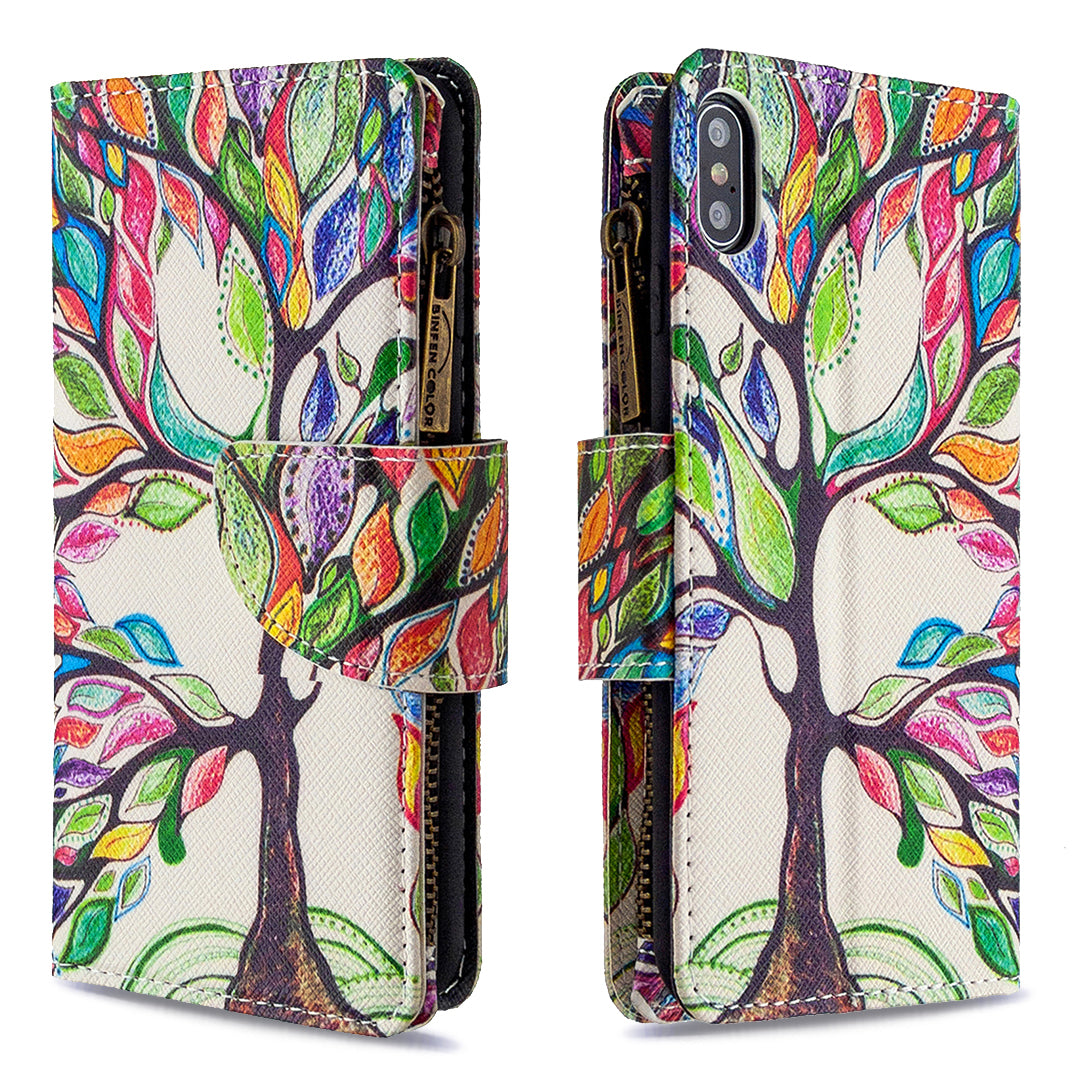 BF03 Pattern Printing Zipper Wallet Leather Protective Shell for iPhone XS Max 6.5 inch