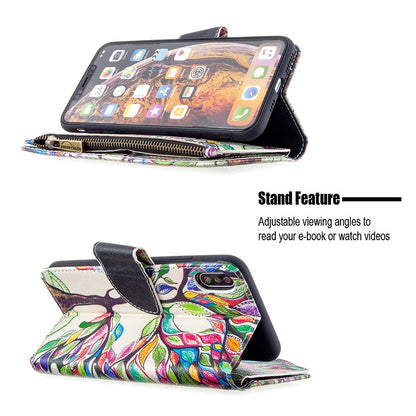 BF03 Pattern Printing Zipper Wallet Leather Protective Shell for iPhone XS Max 6.5 inch
