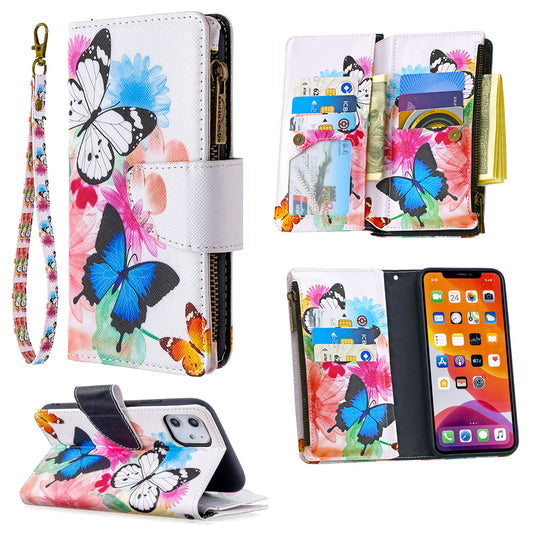Pattern Printing Zipper Wallet Leather Case Shell for Apple iPhone 11 6.1 inch