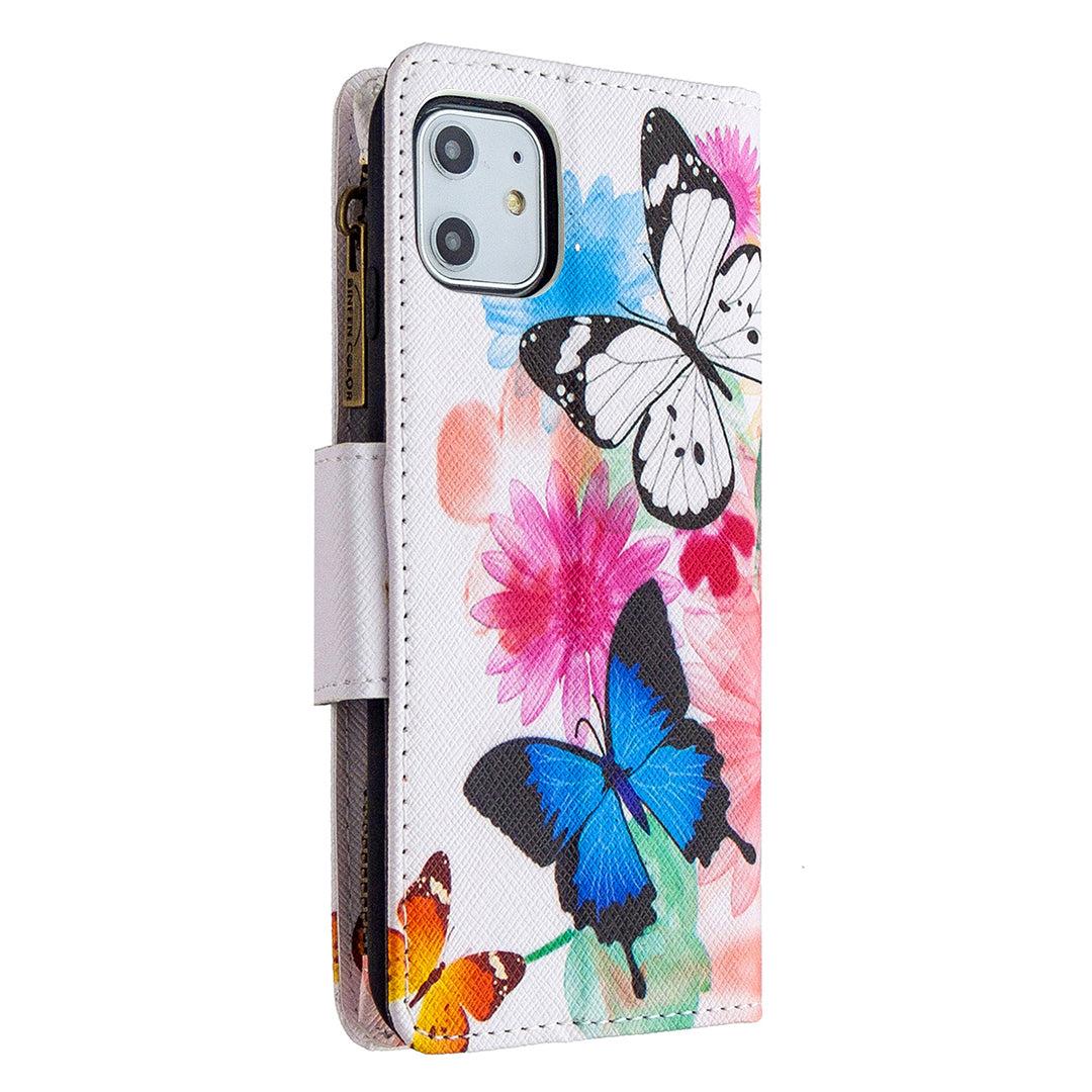 Pattern Printing Zipper Wallet Leather Case Shell for Apple iPhone 11 6.1 inch